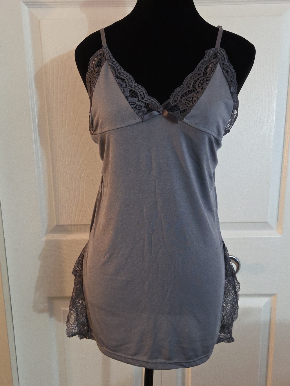 Mijoho Gray Lace Lingerie Nightgown & Matching Thong Set